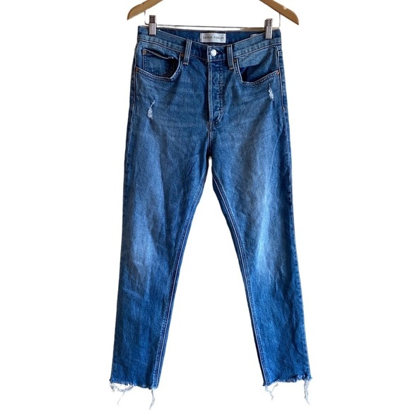 Denim Forum The Yoko High Rise Slim Womans Size 28 In My Bleu L'amour Distressed - Picture 14 of 14